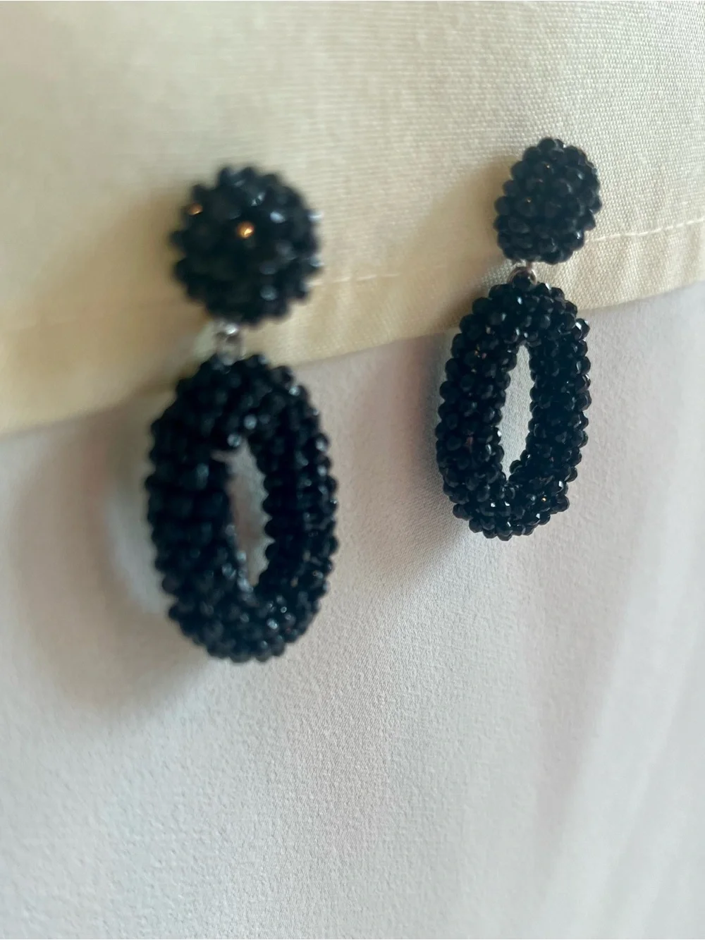 Vintage Black Beaded Hoop Drop Earrings - Women Jewelry - Picture 14 of 16